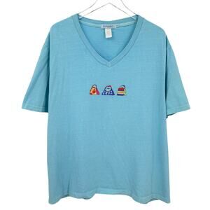 Vtg Fresh Produce Blue V Neck T Shirt Plus Size 2X Purses Handbags 100% Cotton